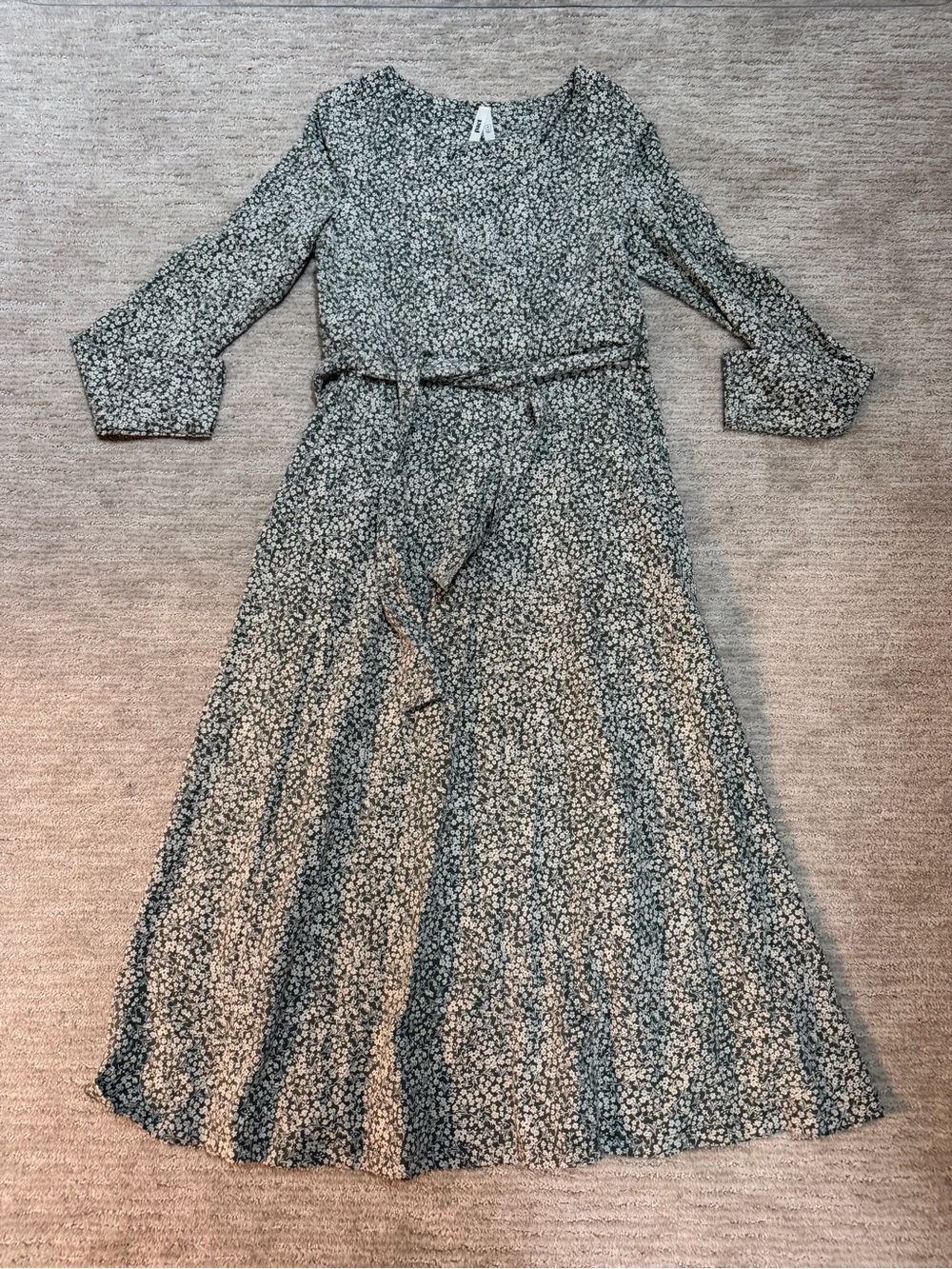 PACT Floral Green Long Sleeve Wrap Dress with Tie Waist Medium